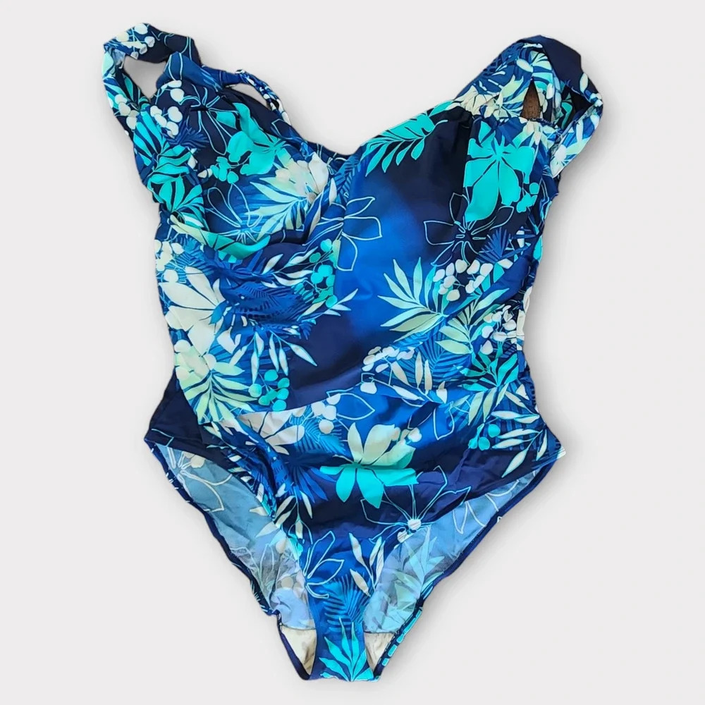Swimsuits For All One Piece Bathing Suit Blue Floral Plus Size 5X / 32